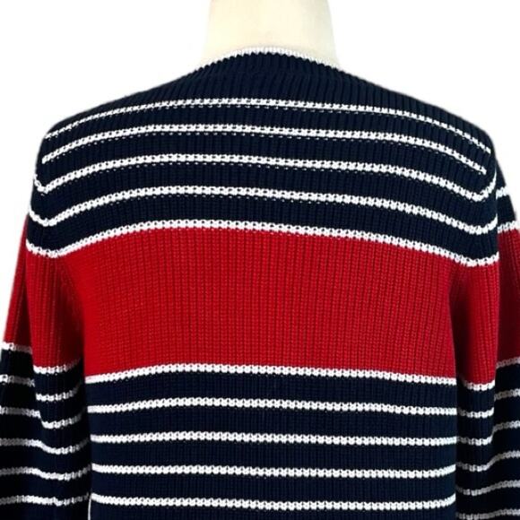 Liz Claiborne Sweater Heavy Knit Boatneck Blue Red Stripe Women’s Size XL - Picture 8 of 12